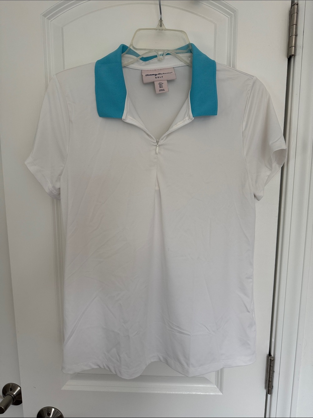 Tommy Bahama White Short-Sleeve Polo with Turquoise Collar